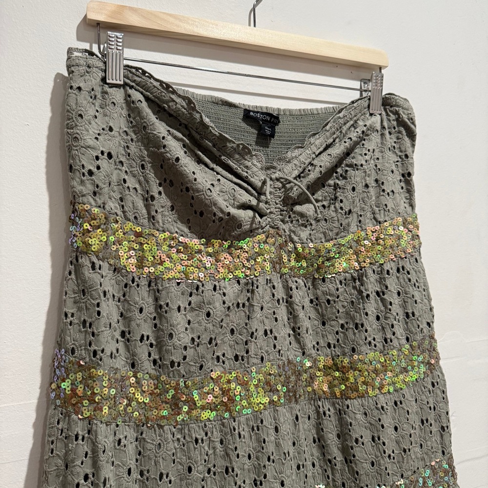 Boston Proper Olive Green Strapless Maxi Dress with Gold Accents - Picture 5 of 7
